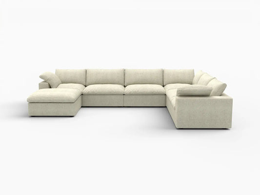 Deluxe Premium Cloud Sectional Sofa Covers | Khaki Cotton and Linen Sofa Cover for 6-Seater with 1-Ottoman