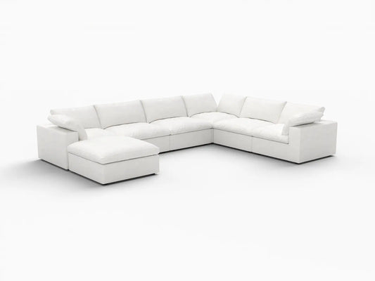 Deluxe Premium Cloud Sectional Sofa Covers | White Cotton and Linen Sofa Cover for 6-Seater with 1-Ottoman