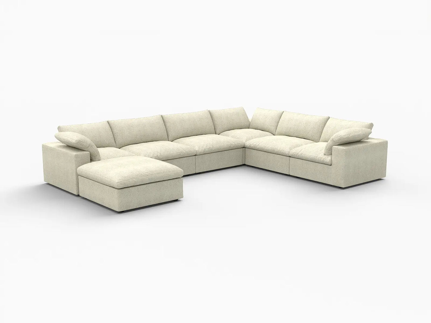 Deluxe Premium Cloud Sectional Sofa Covers | Khaki Cotton and Linen Sofa Cover for 6-Seater with 1-Ottoman