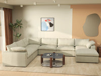 Deluxe Premium Cloud Sectional Sofa Covers | Khaki Cotton and Linen Sofa Cover for 6-Seater with 1-Ottoman