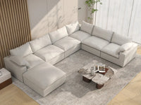 Deluxe Premium Cloud Sectional Sofa Covers | White Cotton and Linen Sofa Cover for 6-Seater with 1-Ottoman
