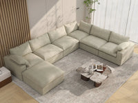 Deluxe Premium Cloud Sectional Sofa Covers | Khaki Cotton and Linen Sofa Cover for 6-Seater with 1-Ottoman