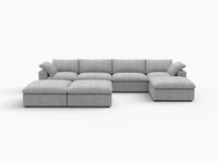 Deluxe Premium Cloud Sectional Sofa Covers | Light Grey Cotton and Linen Sofa Cover for 4-Seater with 3-Ottomans