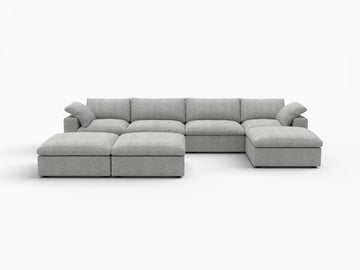 Deluxe Premium Cloud Sectional Sofa Covers | Light Grey Cotton and Linen Sofa Cover for 4-Seater with 3-Ottomans