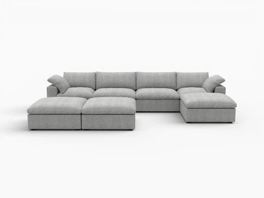 Deluxe Premium Cloud Sectional Sofa Covers | Light Grey Cotton and Linen Sofa Cover for 4-Seater with 3-Ottomans