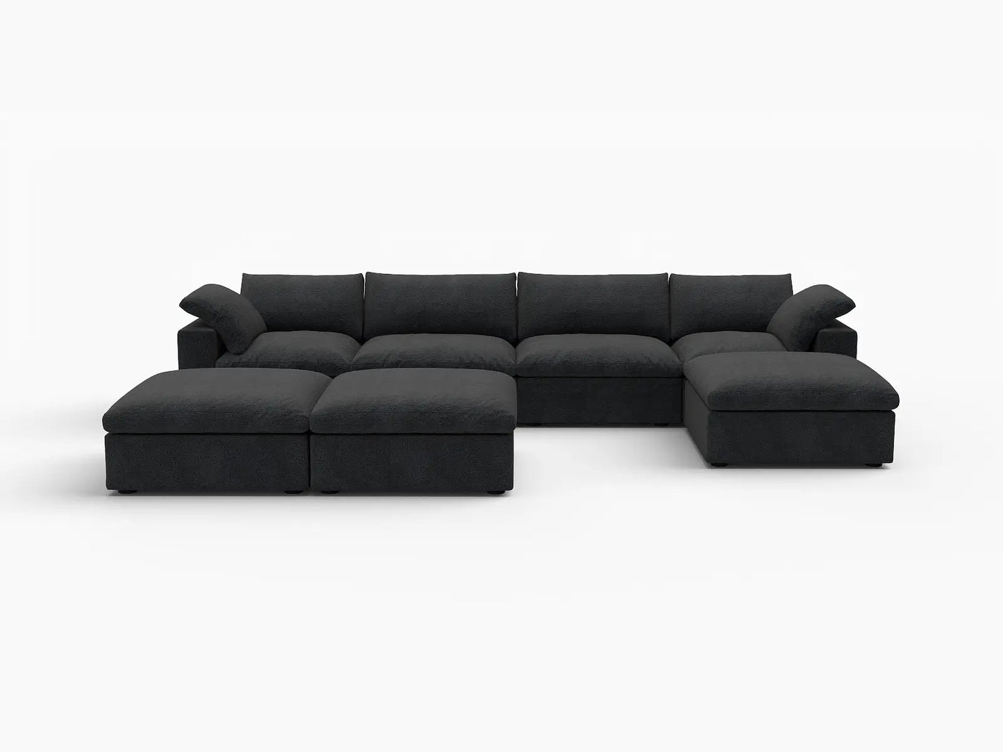 Deluxe Premium Cloud Sectional Sofa Covers | Black Cotton and Linen Sofa Cover for 4-Seater with 3-Ottomans