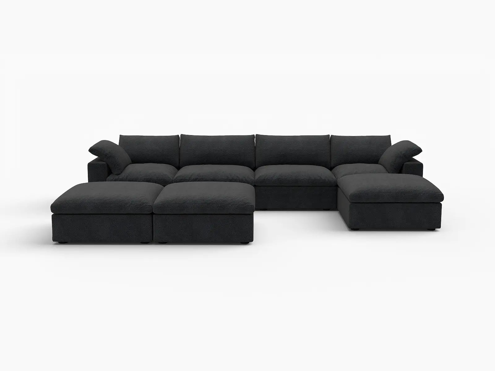 Deluxe Premium Cloud Sectional Sofa Covers | Black Cotton and Linen Sofa Cover for 4-Seater with 3-Ottomans
