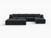 Deluxe Premium Cloud Sectional Sofa Covers | Black Cotton and Linen Sofa Cover for 4-Seater with 3-Ottomans