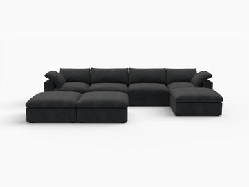 Deluxe Premium Cloud Sectional Sofa Covers | Black Cotton and Linen Sofa Cover for 4-Seater with 3-Ottomans