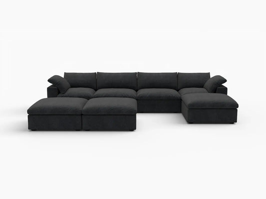 Deluxe Premium Cloud Sectional Sofa Covers | Black Cotton and Linen Sofa Cover for 4-Seater with 3-Ottomans