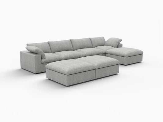 Deluxe Premium Cloud Sectional Sofa Covers | Light Grey Cotton and Linen Sofa Cover for 4-Seater with 3-Ottomans