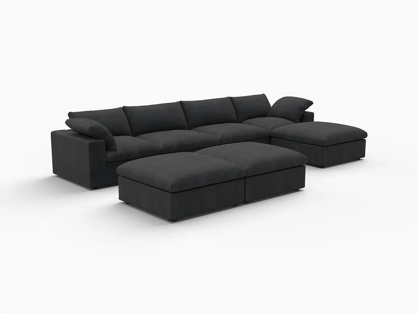 Deluxe Premium Cloud Sectional Sofa Covers | Black Cotton and Linen Sofa Cover for 4-Seater with 3-Ottomans