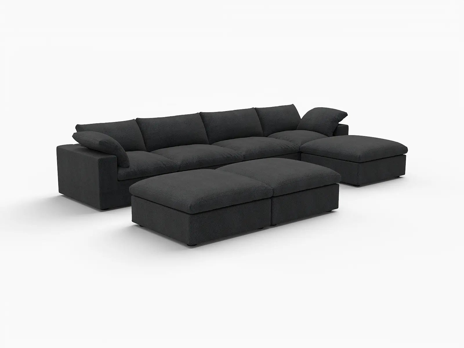 Deluxe Premium Cloud Sectional Sofa Covers | Black Cotton and Linen Sofa Cover for 4-Seater with 3-Ottomans
