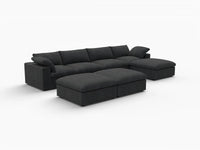 Deluxe Premium Cloud Sectional Sofa Covers | Black Cotton and Linen Sofa Cover for 4-Seater with 3-Ottomans