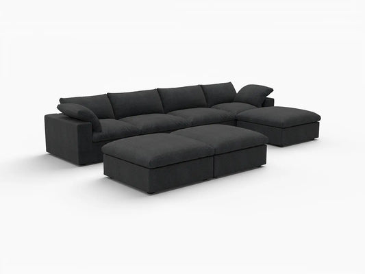 Deluxe Premium Cloud Sectional Sofa Covers | Black Cotton and Linen Sofa Cover for 4-Seater with 3-Ottomans