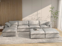Deluxe Premium Cloud Sectional Sofa Covers | Light Grey Cotton and Linen Sofa Cover for 4-Seater with 3-Ottomans