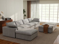 Deluxe Premium Cloud Sectional Sofa Covers | Light Grey Cotton and Linen Sofa Cover for 4-Seater with 3-Ottomans