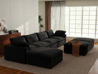 Deluxe Premium Cloud Sectional Sofa Covers | Black Cotton and Linen Sofa Cover for 4-Seater with 3-Ottomans