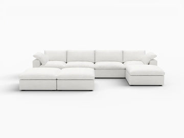 Deluxe Premium Cloud Sectional Sofa Covers | White Cotton and Linen Sofa Cover for 4-Seater with 3-Ottomans