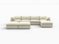 Deluxe Premium Cloud Sectional Sofa Covers | Khaki Cotton and Linen Sofa Cover for 4-Seater with 3-Ottomans