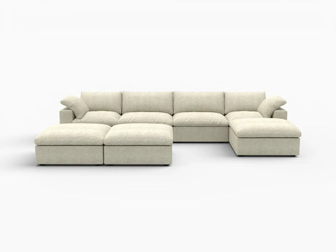 Deluxe Premium Cloud Sectional Sofa Covers | Khaki Cotton and Linen Sofa Cover for 4-Seater with 3-Ottomans