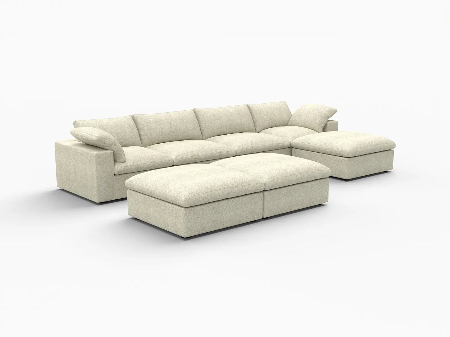 Deluxe Premium Cloud Sectional Sofa Covers | Khaki Cotton and Linen Sofa Cover for 4-Seater with 3-Ottomans