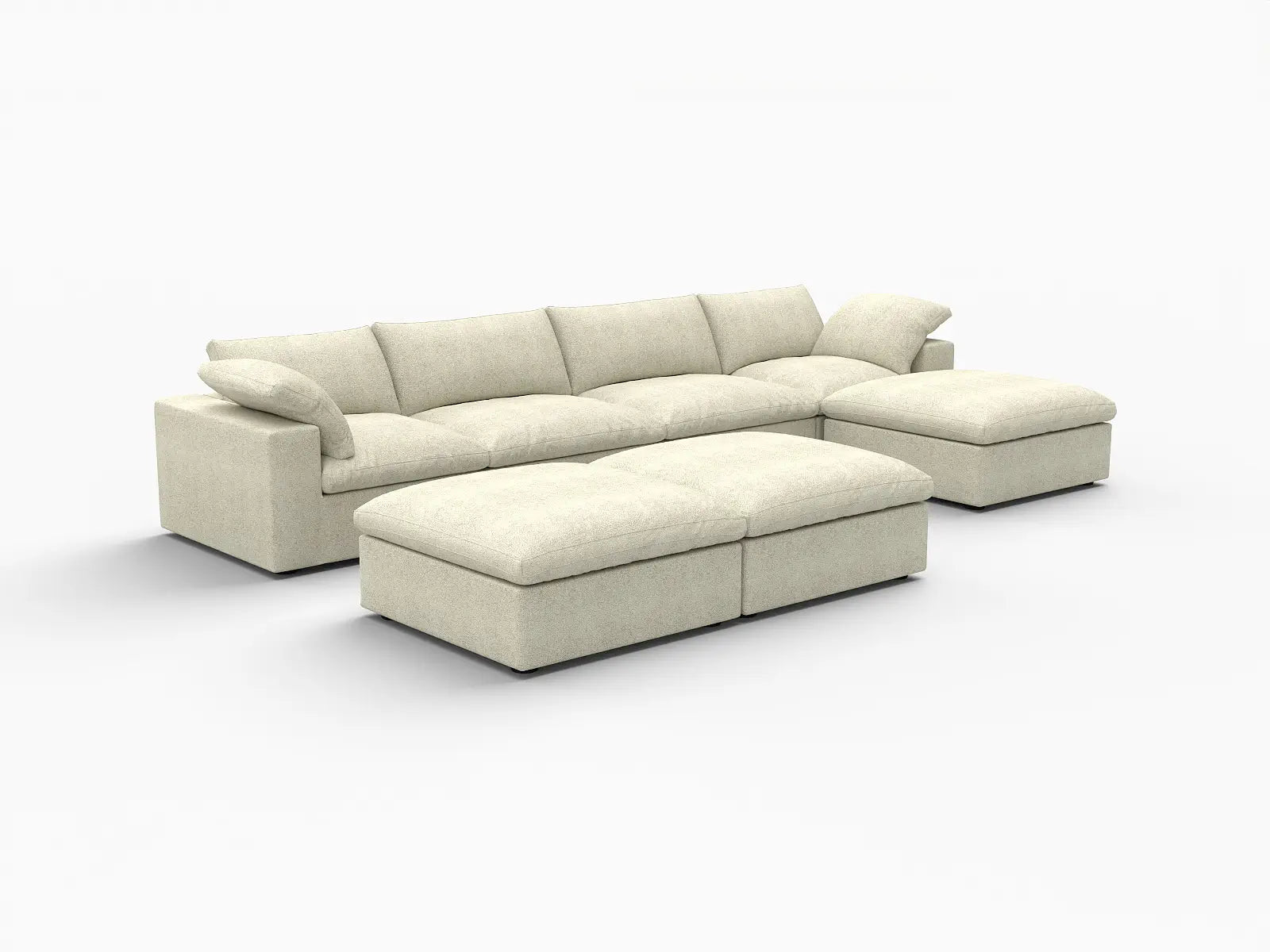 Deluxe Premium Cloud Sectional Sofa Covers | Khaki Cotton and Linen Sofa Cover for 4-Seater with 3-Ottomans