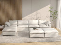 Deluxe Premium Cloud Sectional Sofa Covers | White Cotton and Linen Sofa Cover for 4-Seater with 3-Ottomans