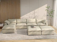 Deluxe Premium Cloud Sectional Sofa Covers | Khaki Cotton and Linen Sofa Cover for 4-Seater with 3-Ottomans