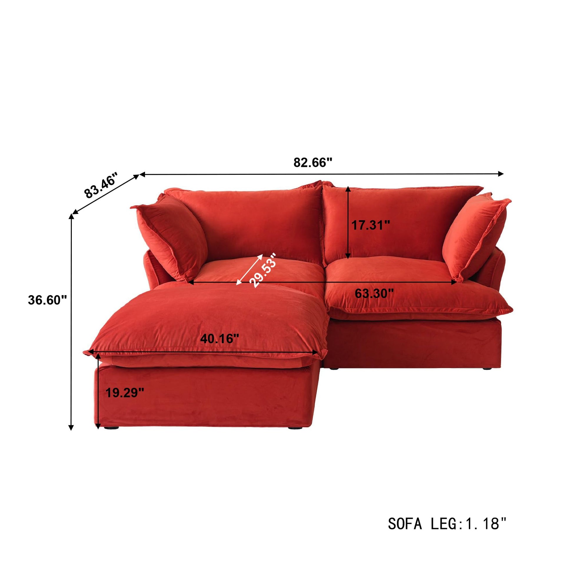 Sectional Couches for Living Room,82.66" Cloud Modular Sectional Sofa, Velvet Deep Couch,Cushion Covers Removable &amp; Replaceable,LoveSofa,Blue