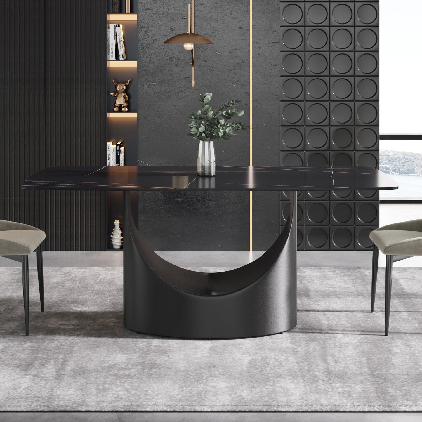 Marbella Sintered Stone Dining Table | 71" Matte Black Rectangular With Curved Edge