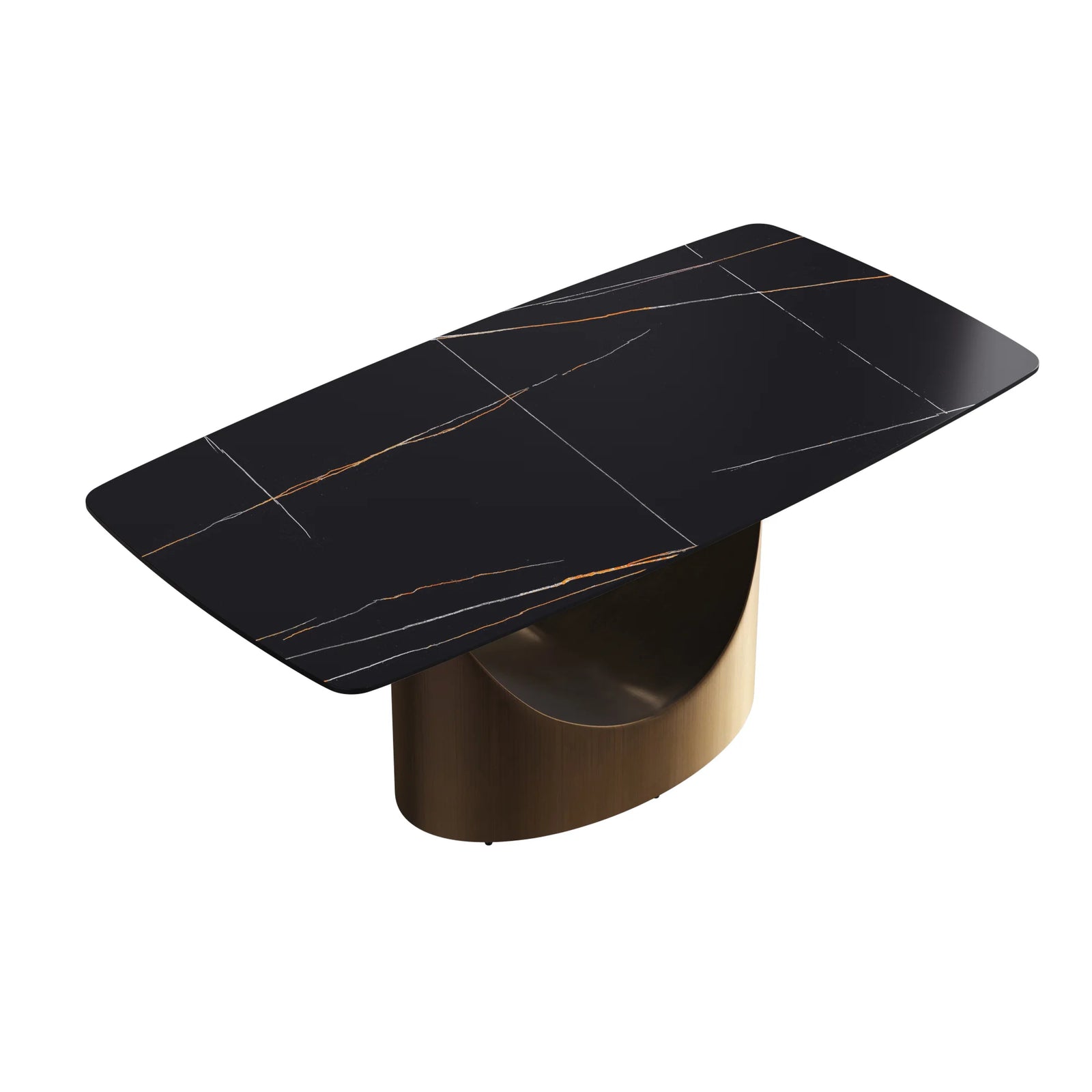 Mesa de comedor Marbella de piedra sinterizada | Rectangular de 180 cm (71") en negro mate con borde curvo