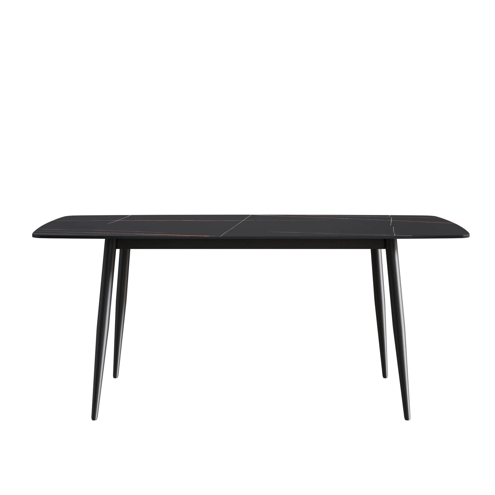 Mesa de comedor Marbella de piedra sinterizada | Rectangular de 180 cm (71") en negro mate con borde curvo