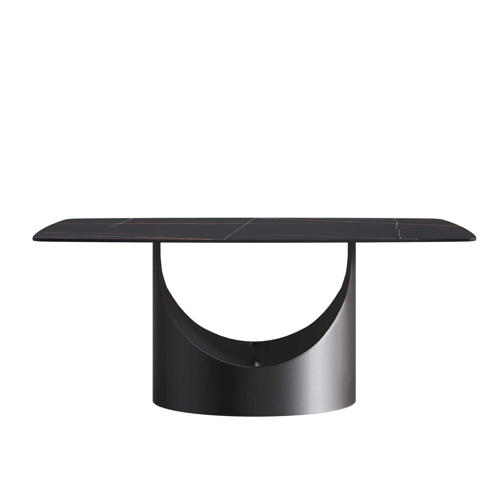 Mesa de comedor Marbella de piedra sinterizada | Rectangular de 180 cm (71") en negro mate con borde curvo