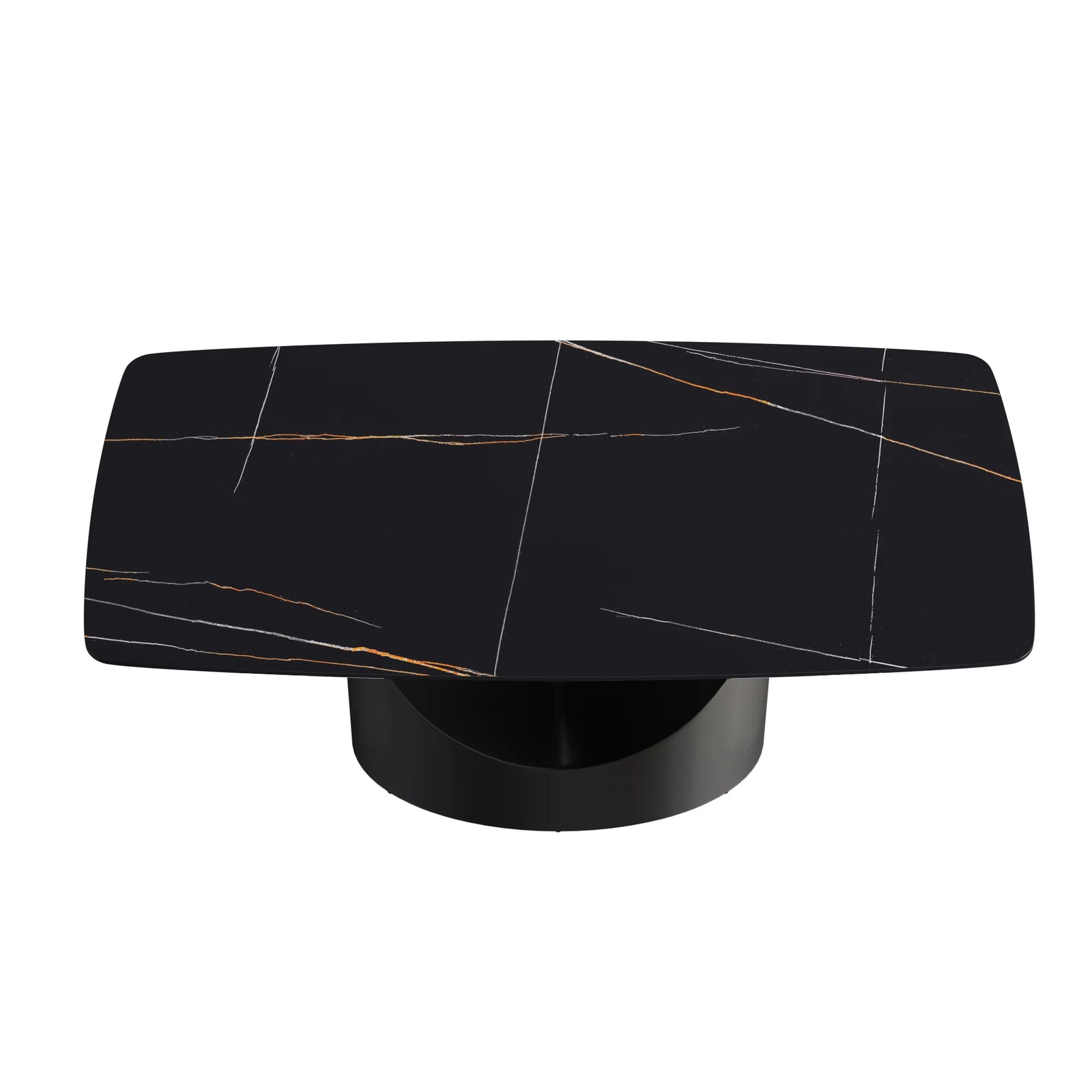 Mesa de comedor Marbella de piedra sinterizada | Rectangular de 180 cm (71") en negro mate con borde curvo