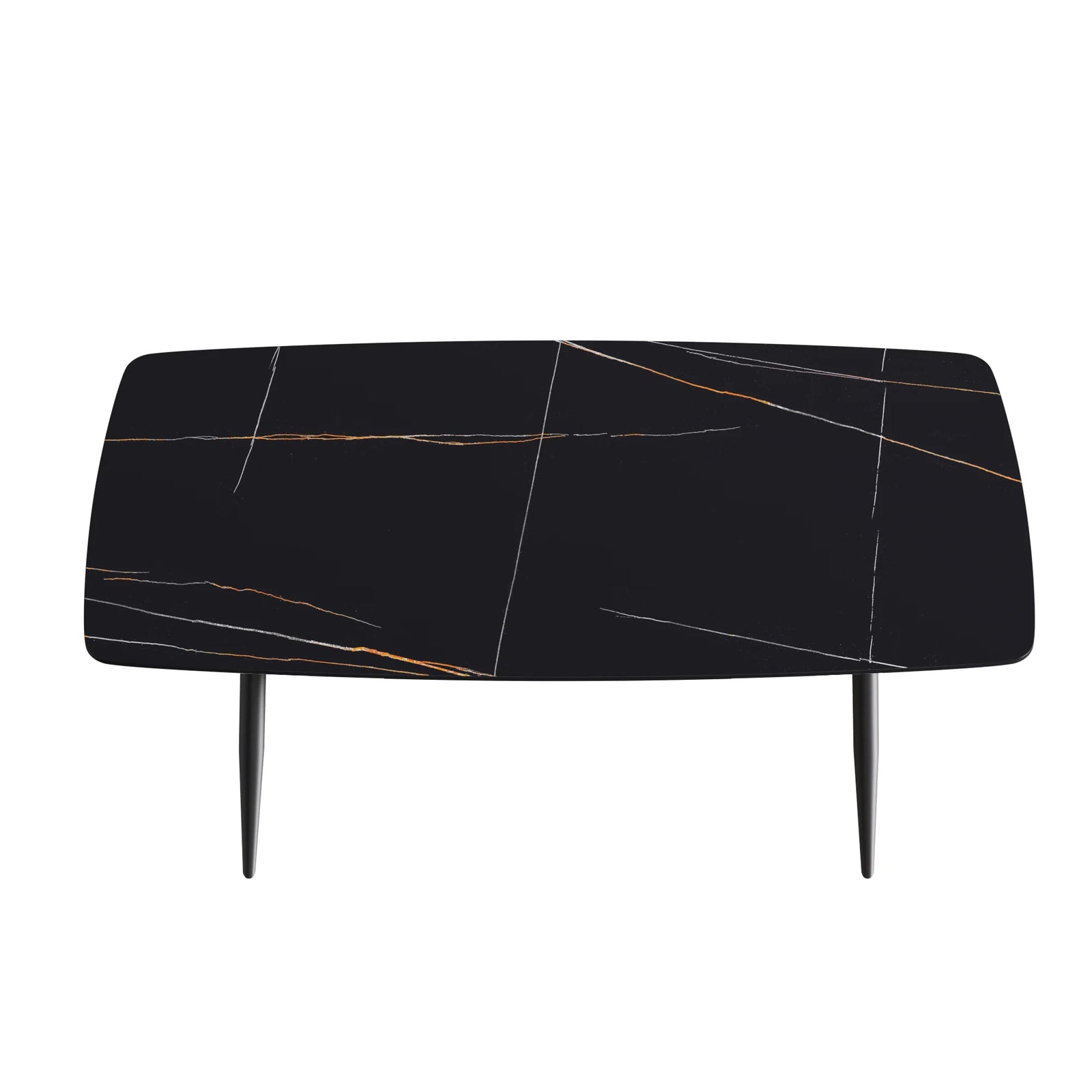 Mesa de comedor Marbella de piedra sinterizada | Rectangular de 180 cm (71") en negro mate con borde curvo