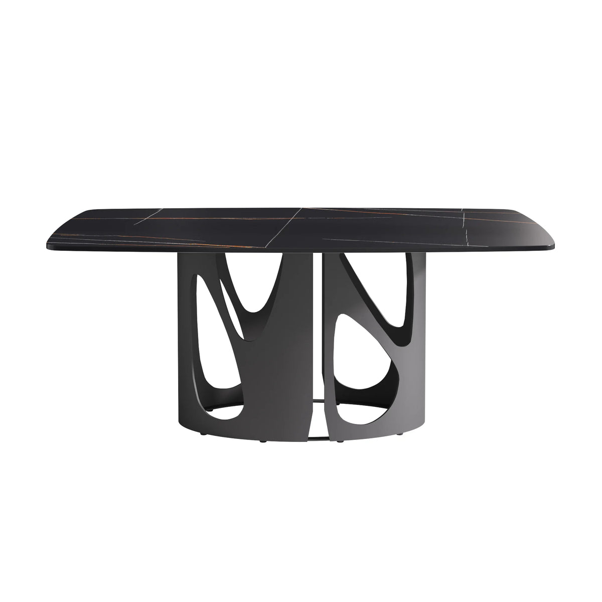Mesa de comedor Marbella de piedra sinterizada | Rectangular de 180 cm (71") en negro mate con borde curvo