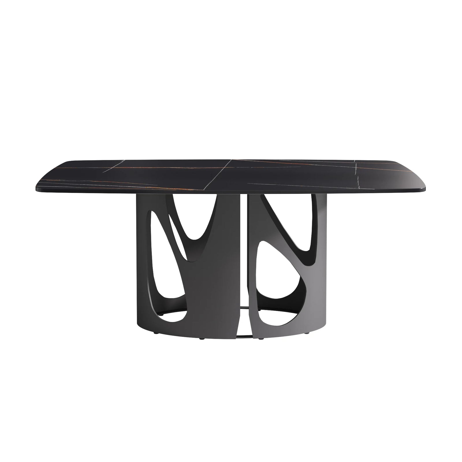 Mesa de comedor Marbella de piedra sinterizada | Rectangular de 180 cm (71") en negro mate con borde curvo