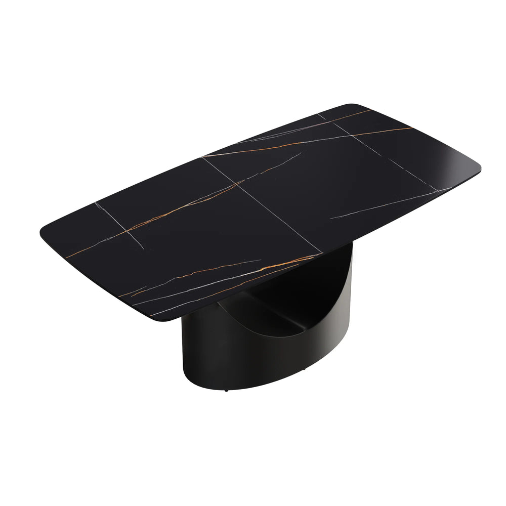 Marbella Sintered Stone Dining Table | 71" Matte Black Rectangular With Curved Edge
