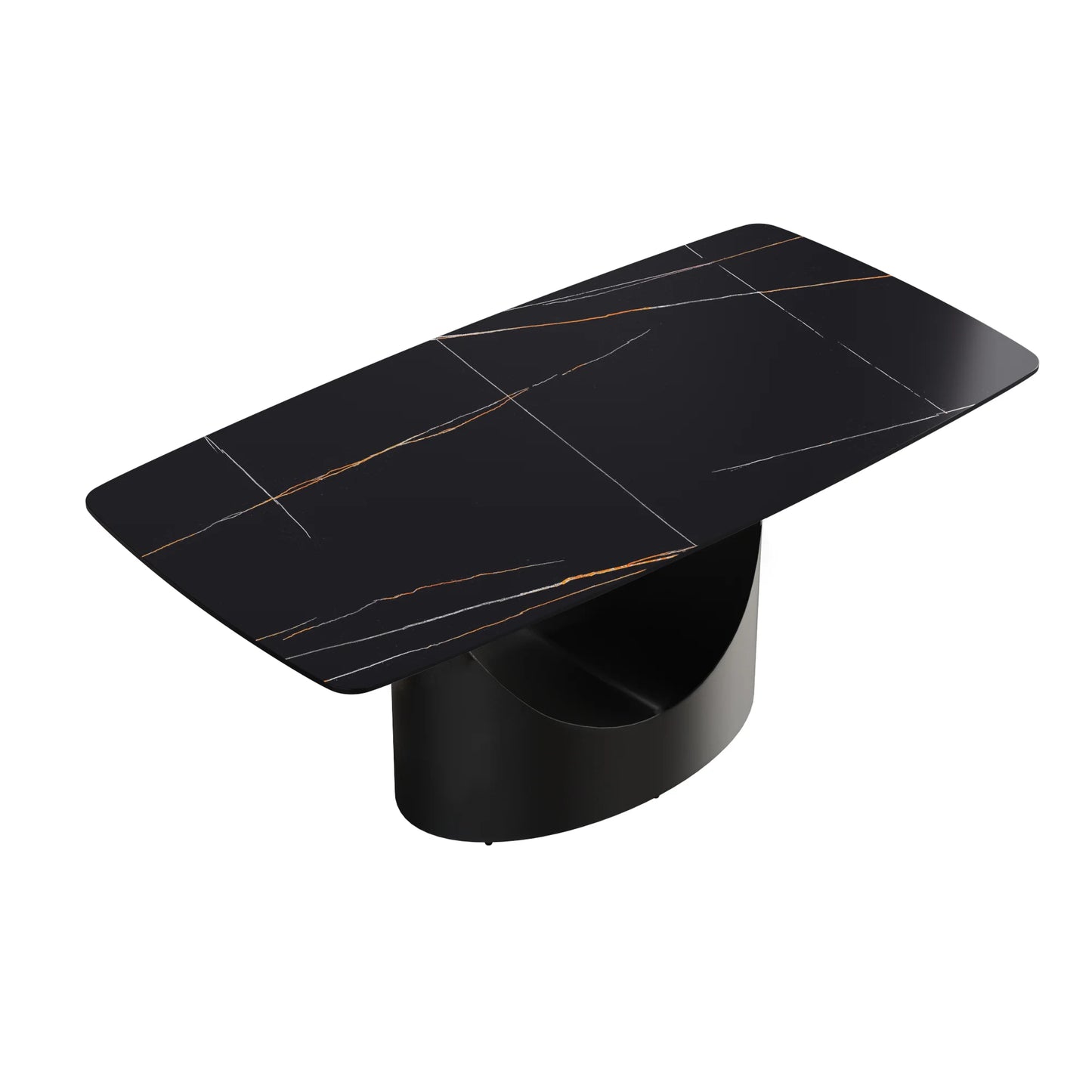 Marbella Sintered Stone Dining Table | 71" Matte Black Rectangular With Curved Edge