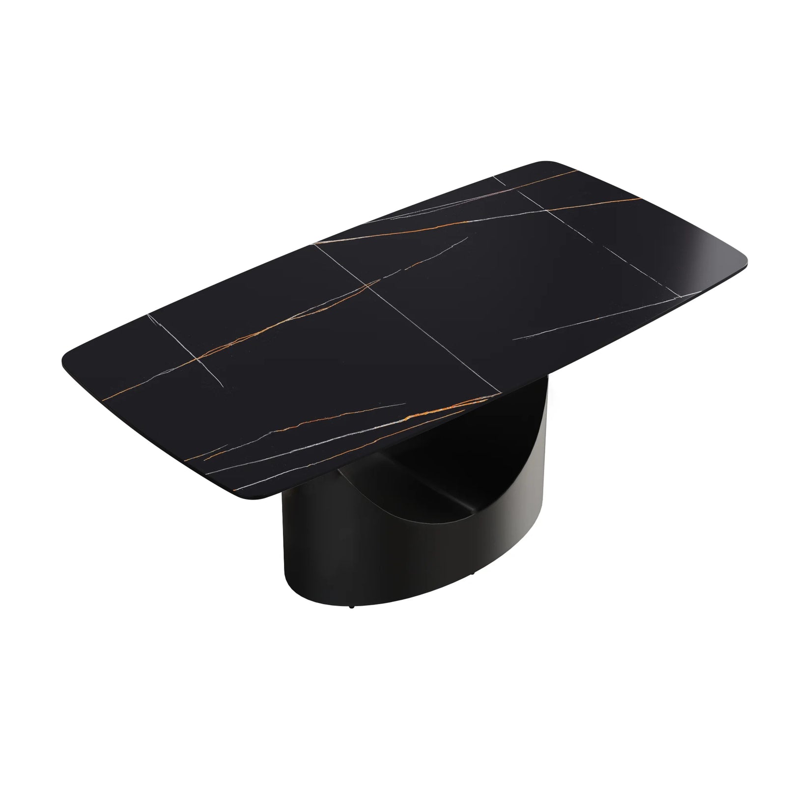 Mesa de comedor Marbella de piedra sinterizada | Rectangular de 180 cm (71") en negro mate con borde curvo