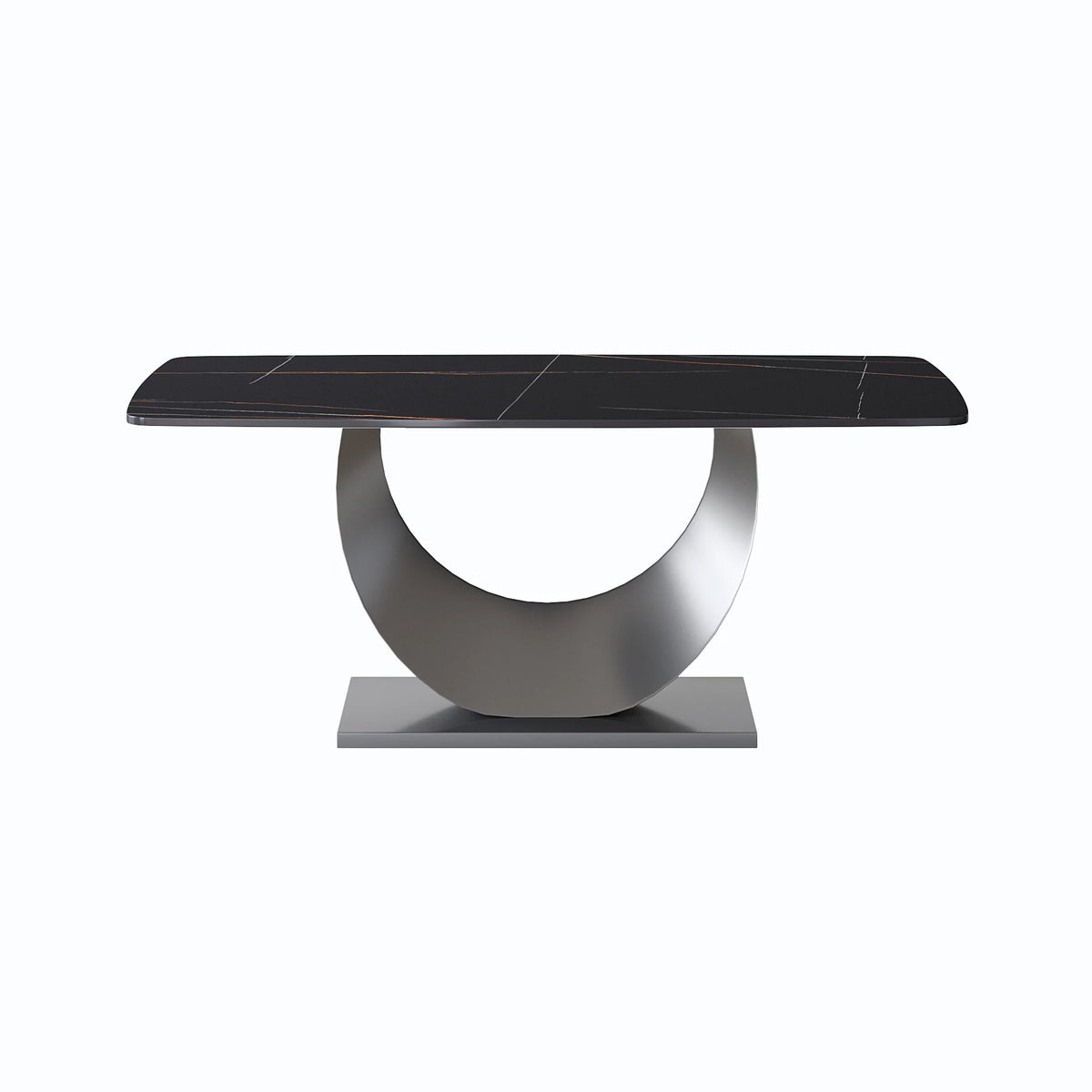 Marbella Sintered Stone Dining Table | 71" Matte Black Rectangular With Curved Edge