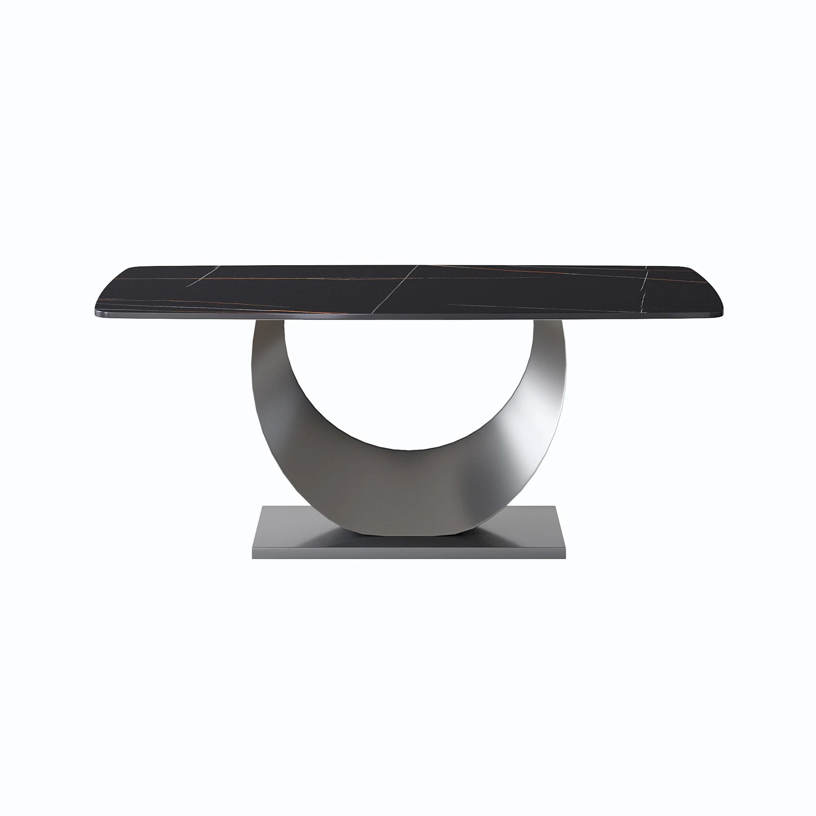 Mesa de comedor Marbella de piedra sinterizada | Rectangular de 180 cm (71") en negro mate con borde curvo