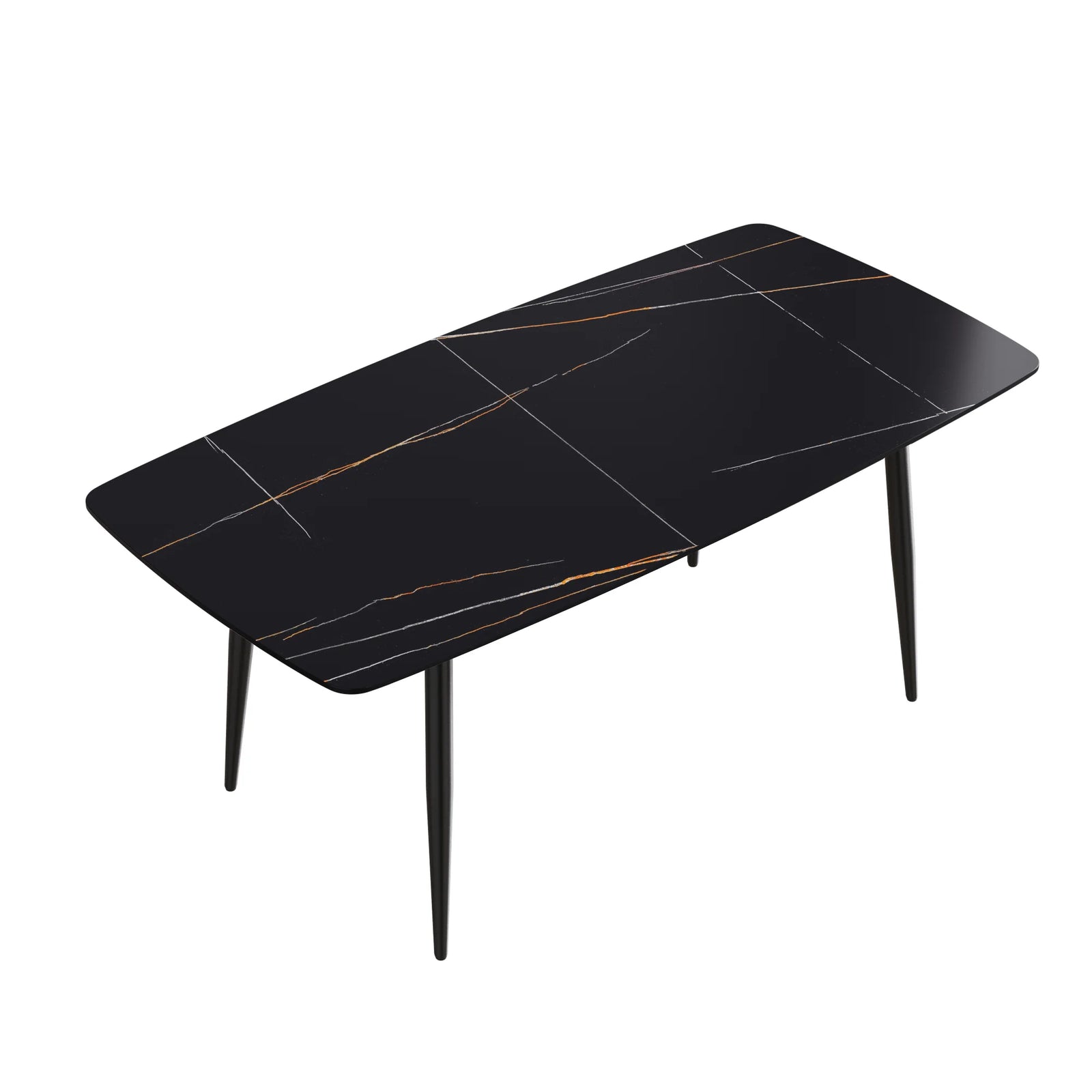 Mesa de comedor Marbella de piedra sinterizada | Rectangular de 180 cm (71") en negro mate con borde curvo