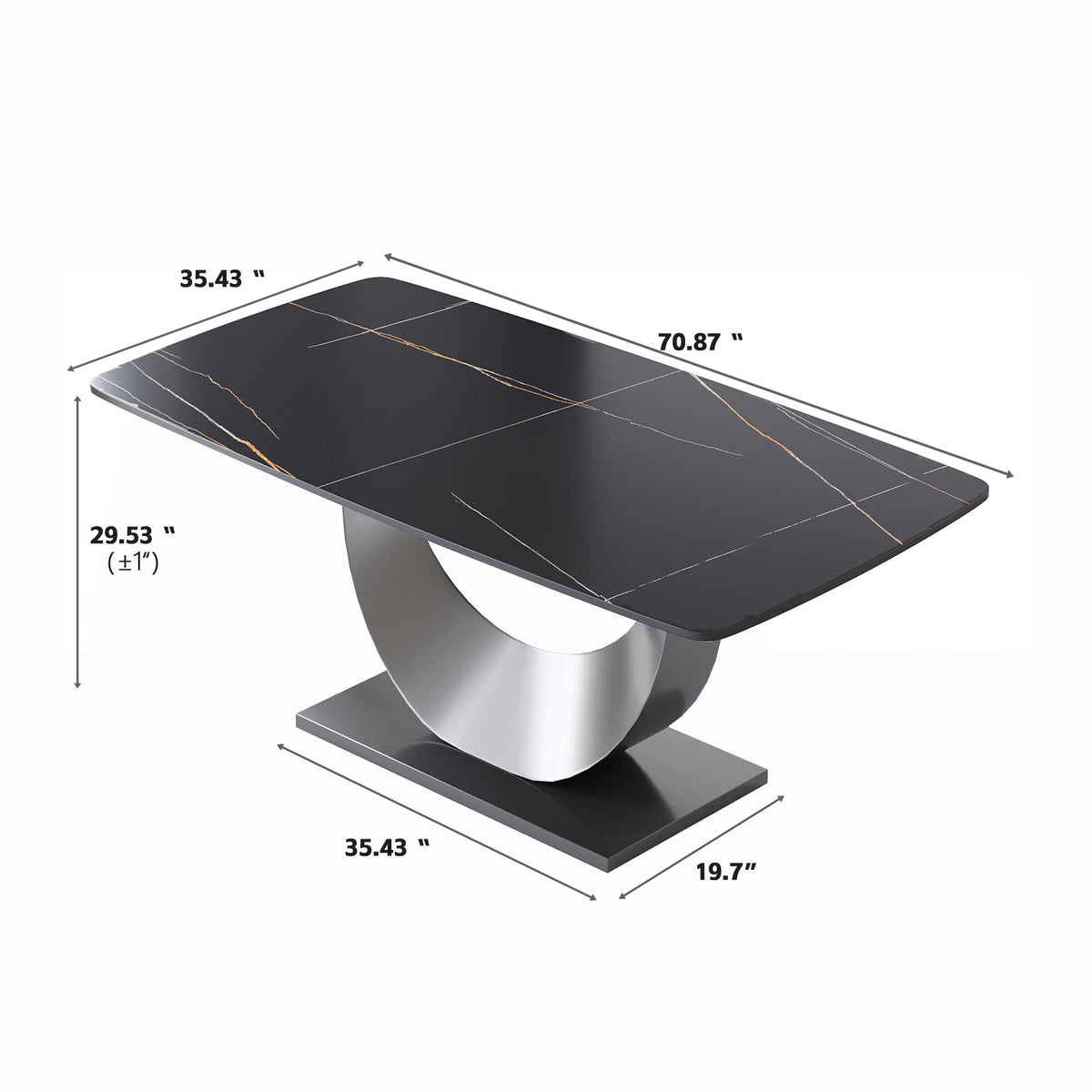 Marbella Sintered Stone Dining Table | 71" Matte Black Rectangular With Curved Edge