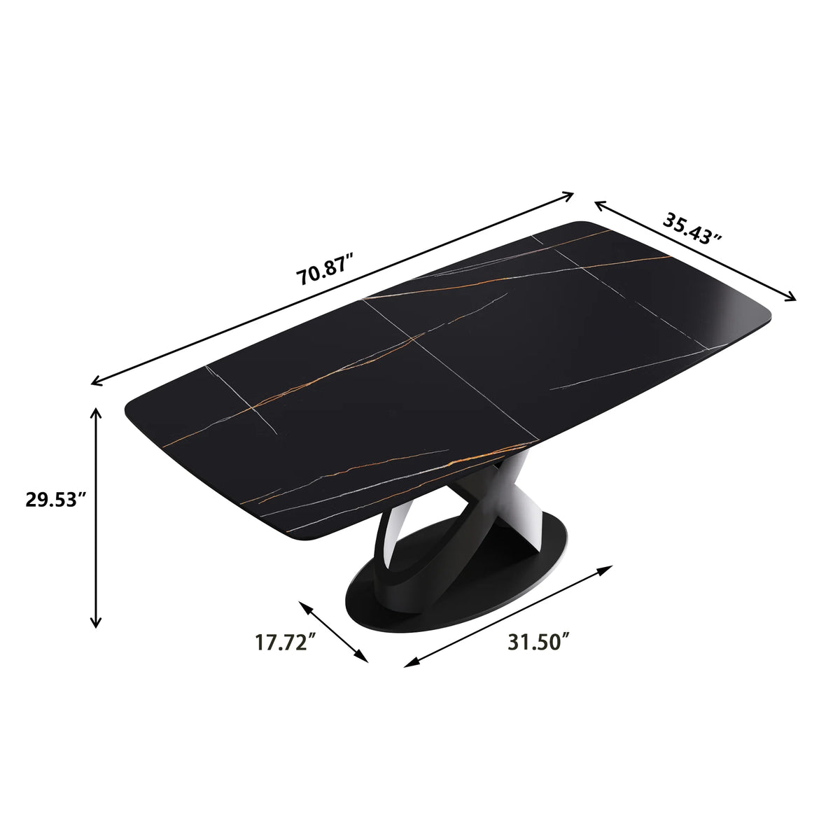 Marbella Sintered Stone Dining Table | 71" Matte Black Rectangular With Curved Edge
