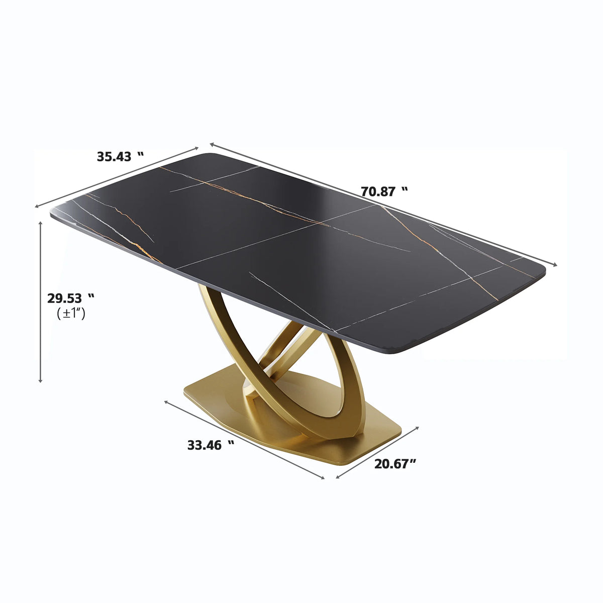 Marbella Sintered Stone Dining Table | 71" Matte Black Rectangular With Curved Edge