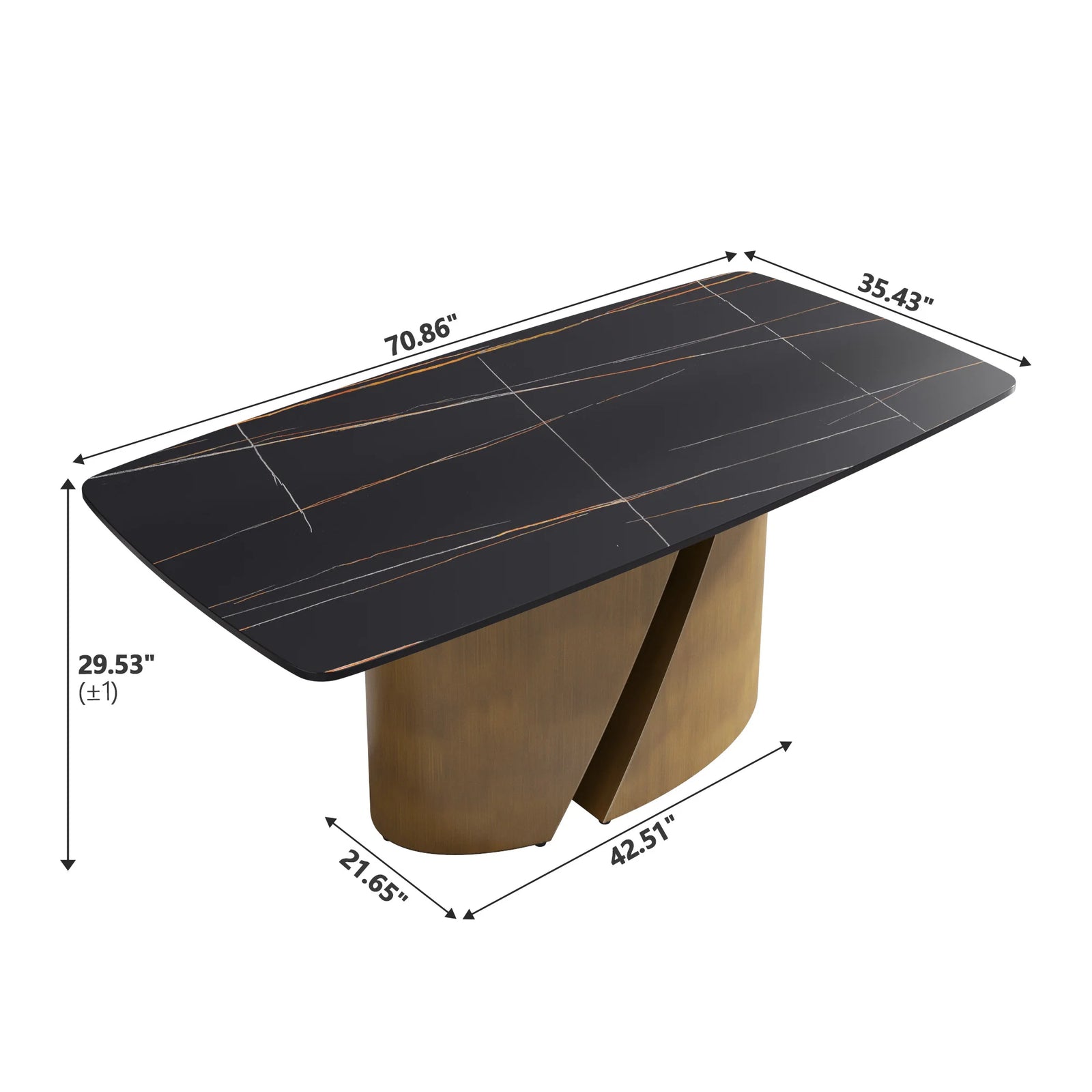 Mesa de comedor Marbella de piedra sinterizada | Rectangular de 180 cm (71") en negro mate con borde curvo
