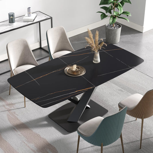 Marbella Sintered Stone Dining Table | 71" Matte Black Rectangular With Curved Edge