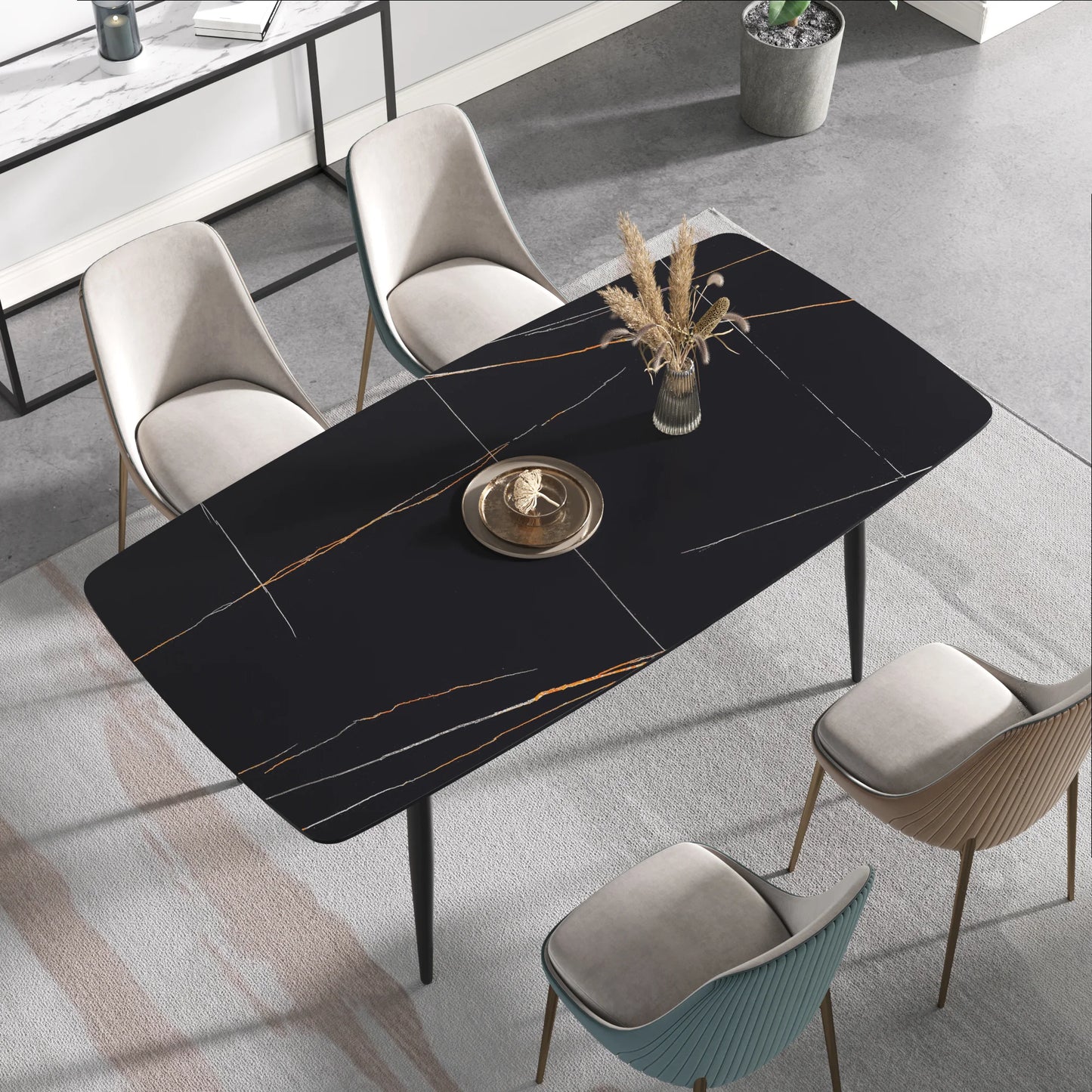 Marbella Sintered Stone Dining Table | 71" Matte Black Rectangular With Curved Edge